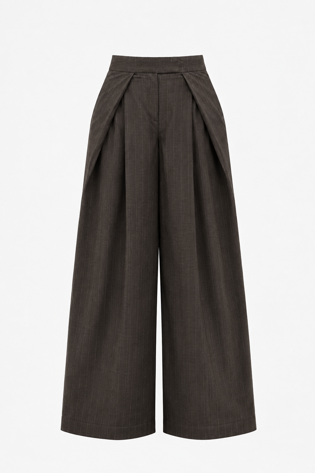 Pantalon Large Marron à Rayures Fines