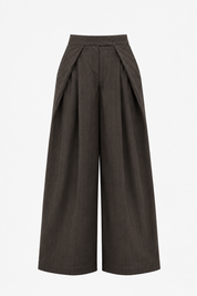 Pantalon Large Marron à Rayures Fines