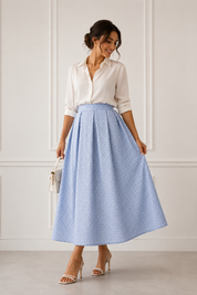Jupe longue gris bleu à pois