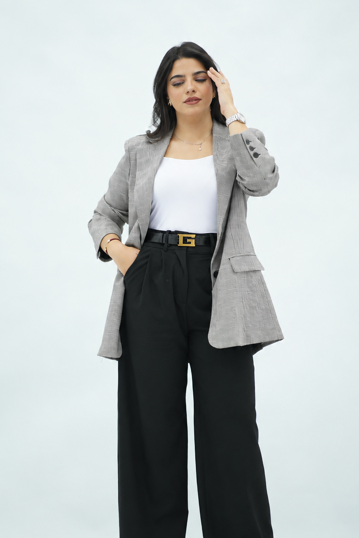 Blazer à Motifs Pied-de-Poule Noir & Blanc