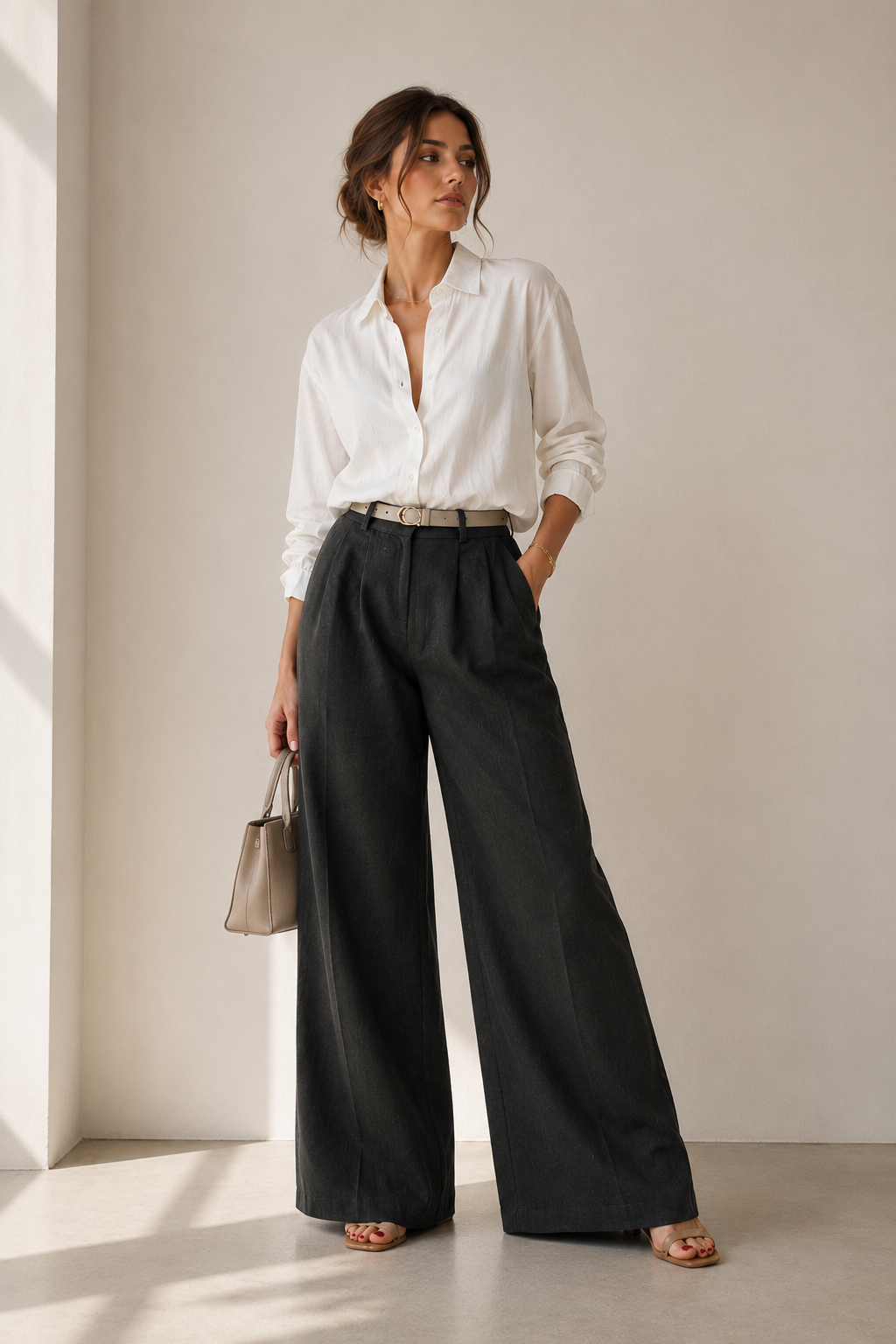 Pantalon Large Gris Foncé