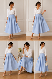Jupe longue gris bleu à pois