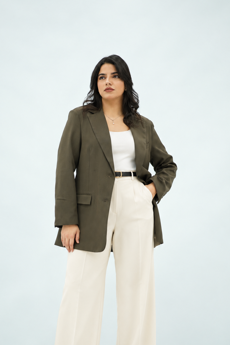Veste Blazer Structurée Kaki Foncé