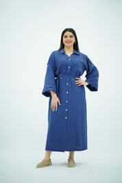 Robe En Lin Bleu indigo