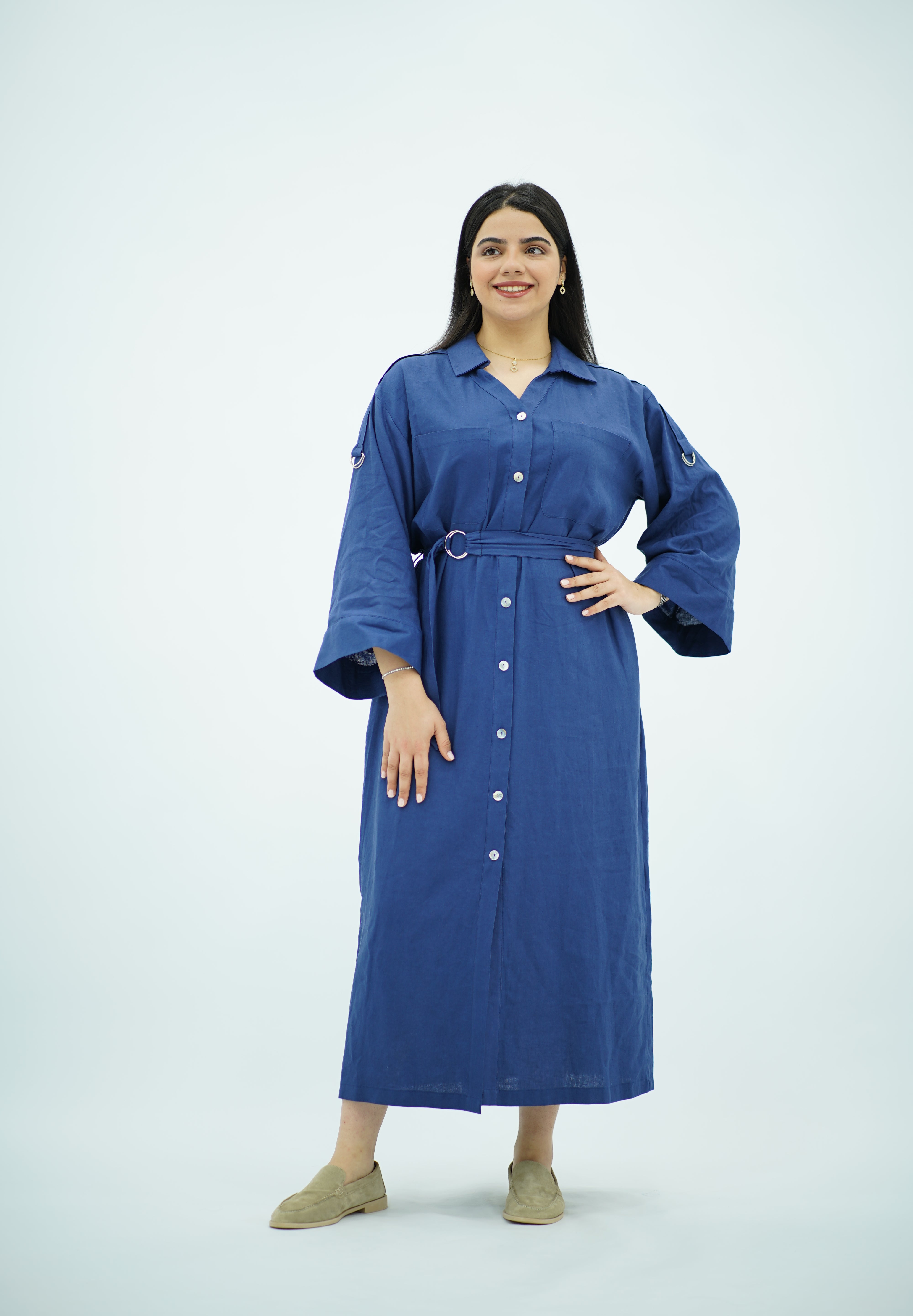 Robe En Lin Bleu indigo