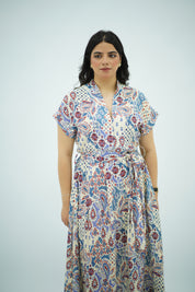 Robe Midi en Lin Fluide à Motif