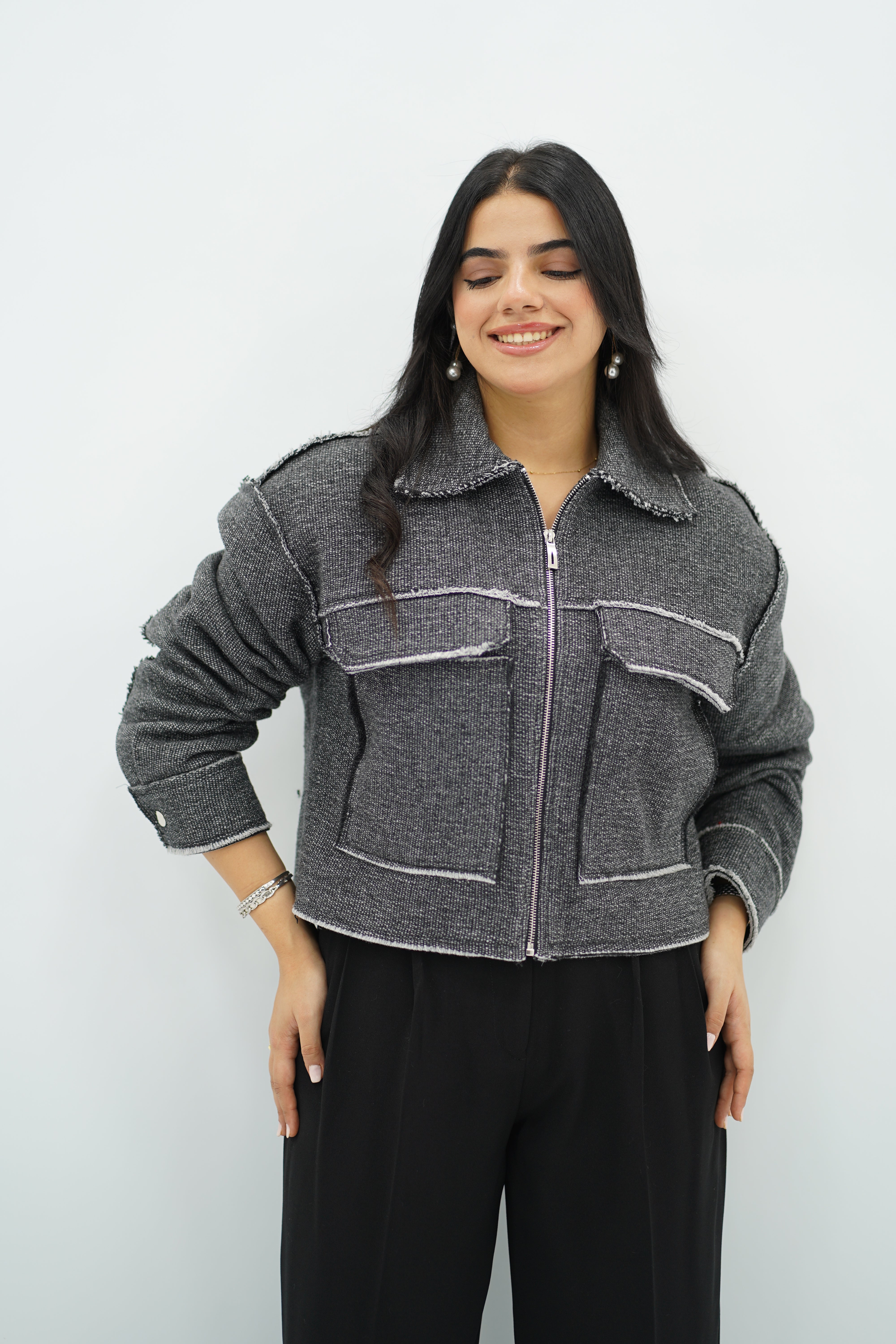 Bomber en tweed Gris