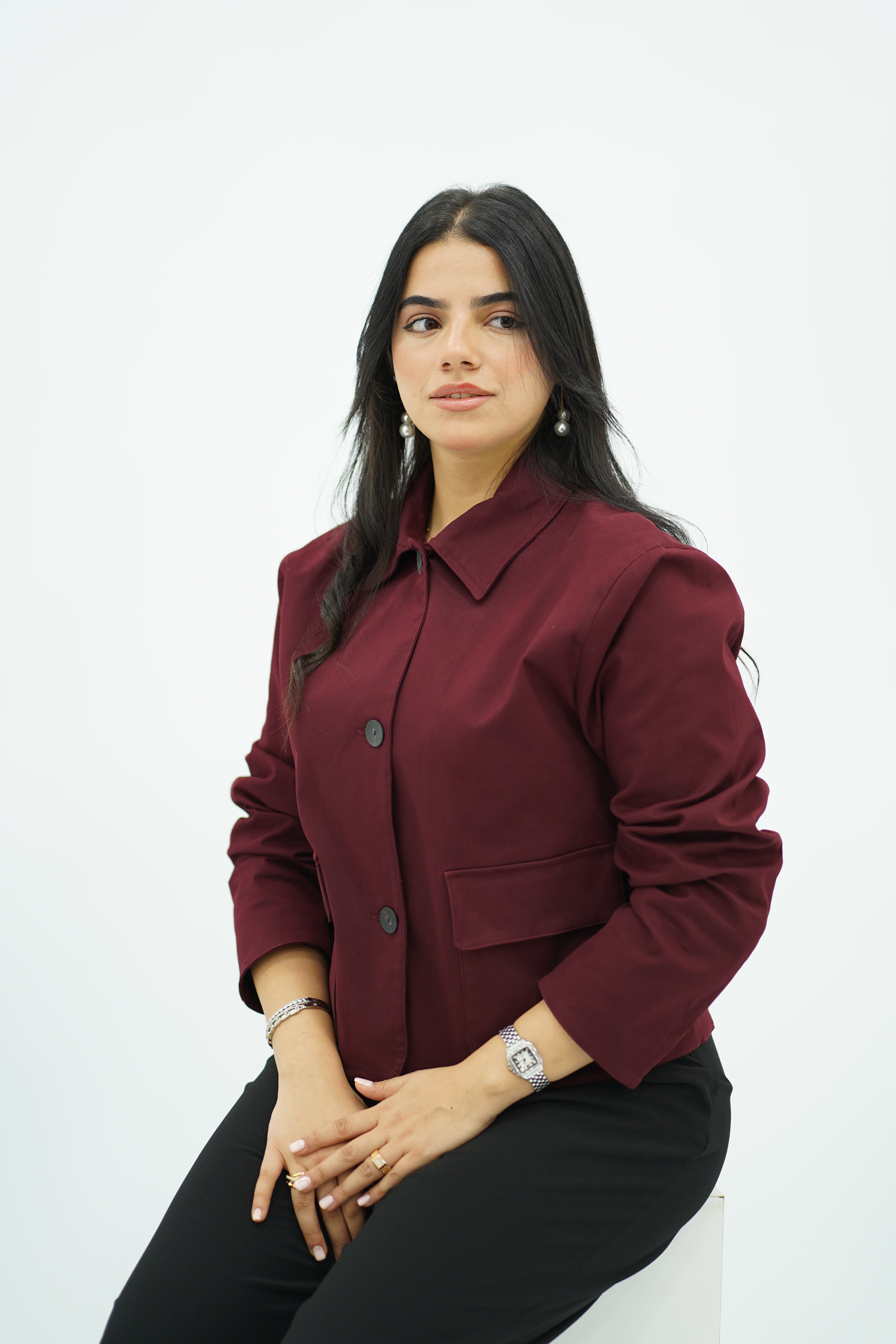 Trench Court Bordeaux à Boutons Noirs