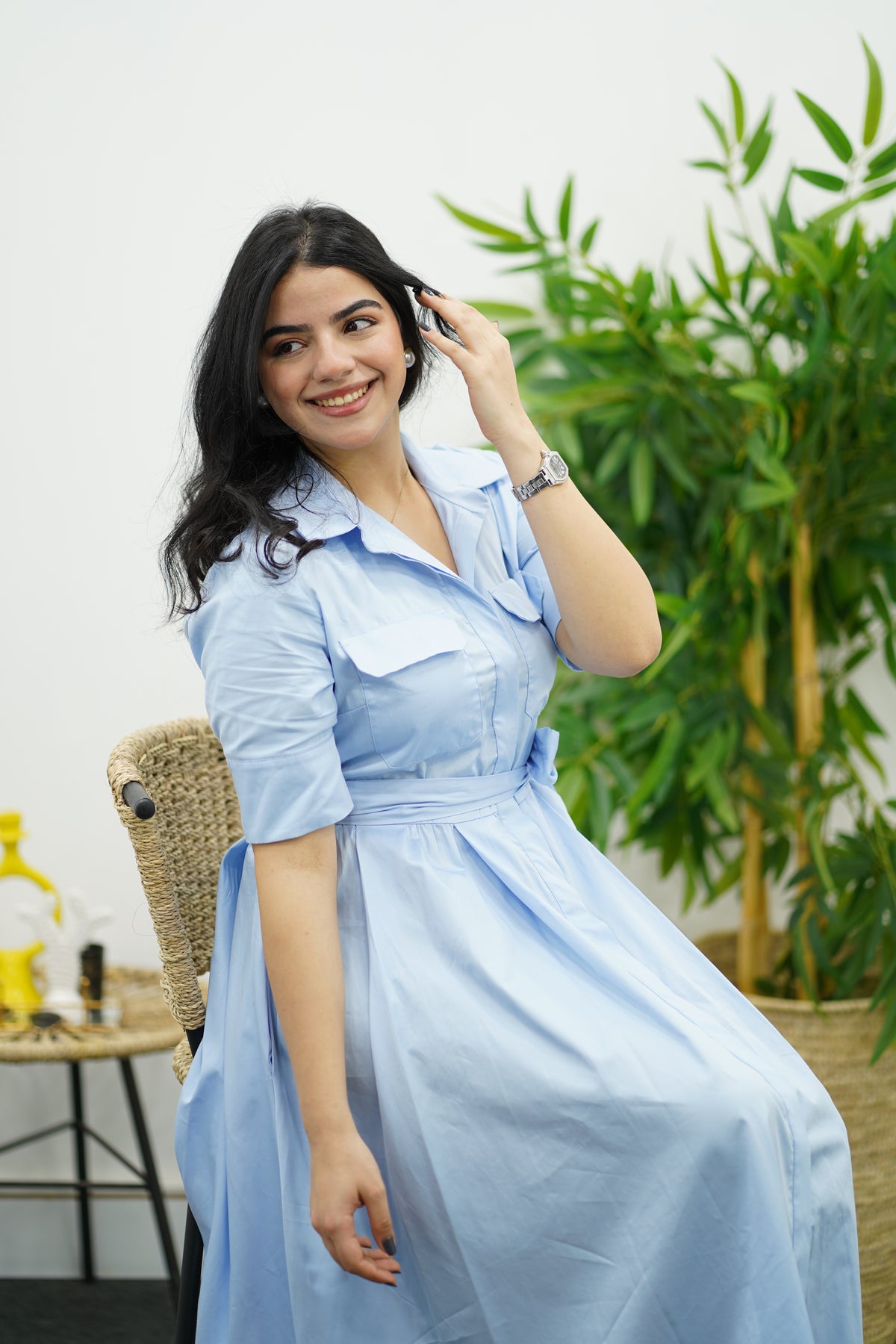 Robe En Popeline - Bleu Ciel
