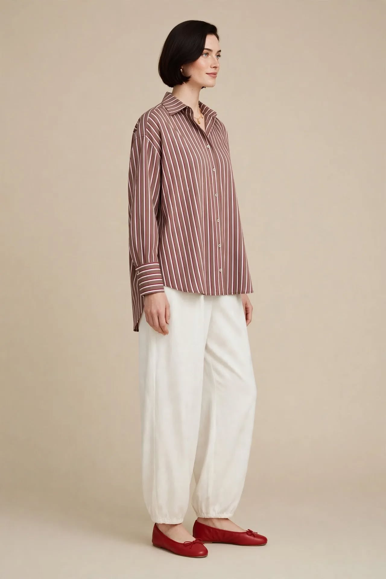 Chemise oversize à rayures bordeaux et blanches