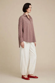 Chemise oversize à rayures bordeaux et blanches