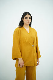 Ensemble Croisé en Lin Moutarde