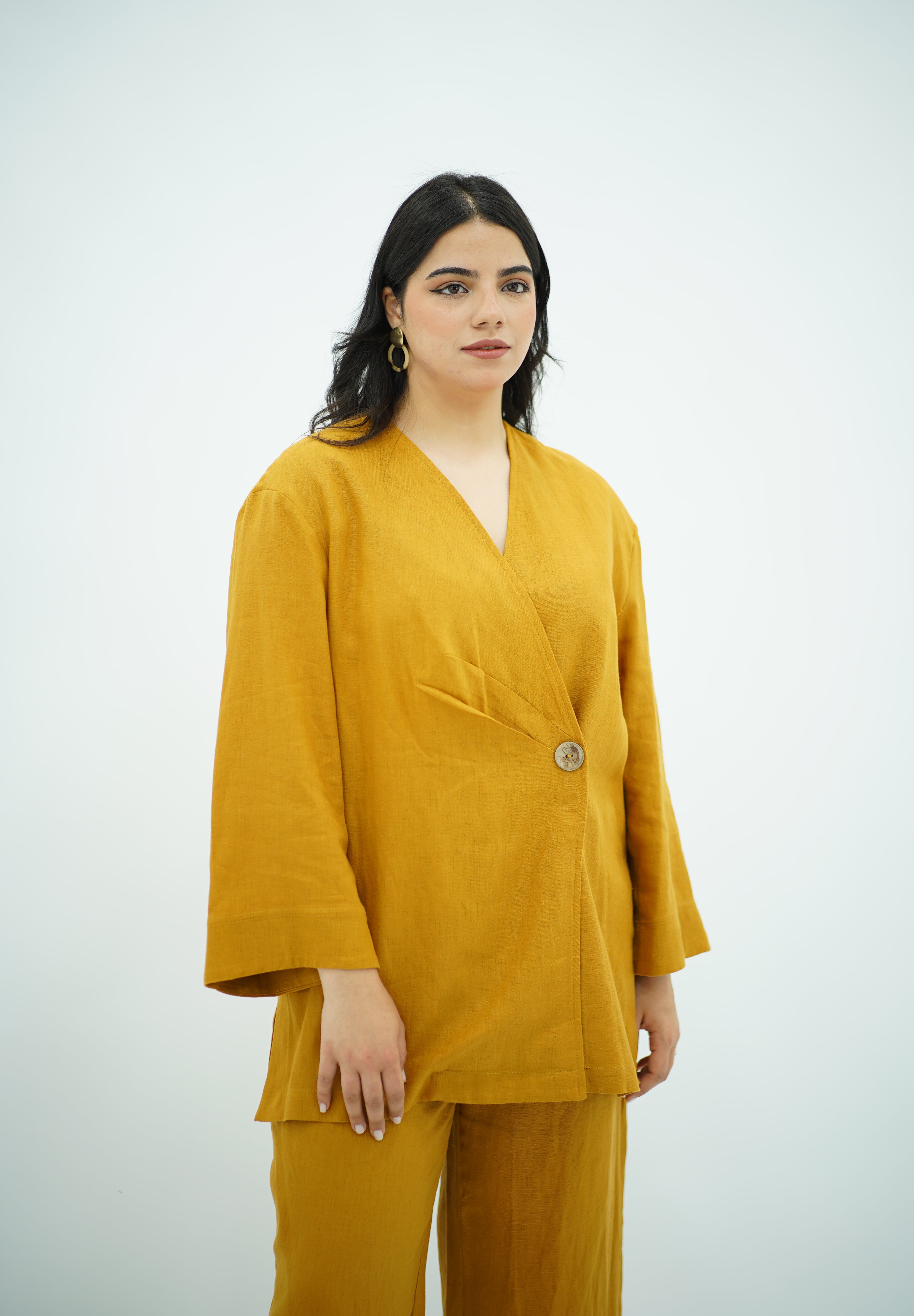 Ensemble Croisé en Lin Moutarde