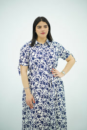 Robe Midi Fleurie Bleu et Blanc