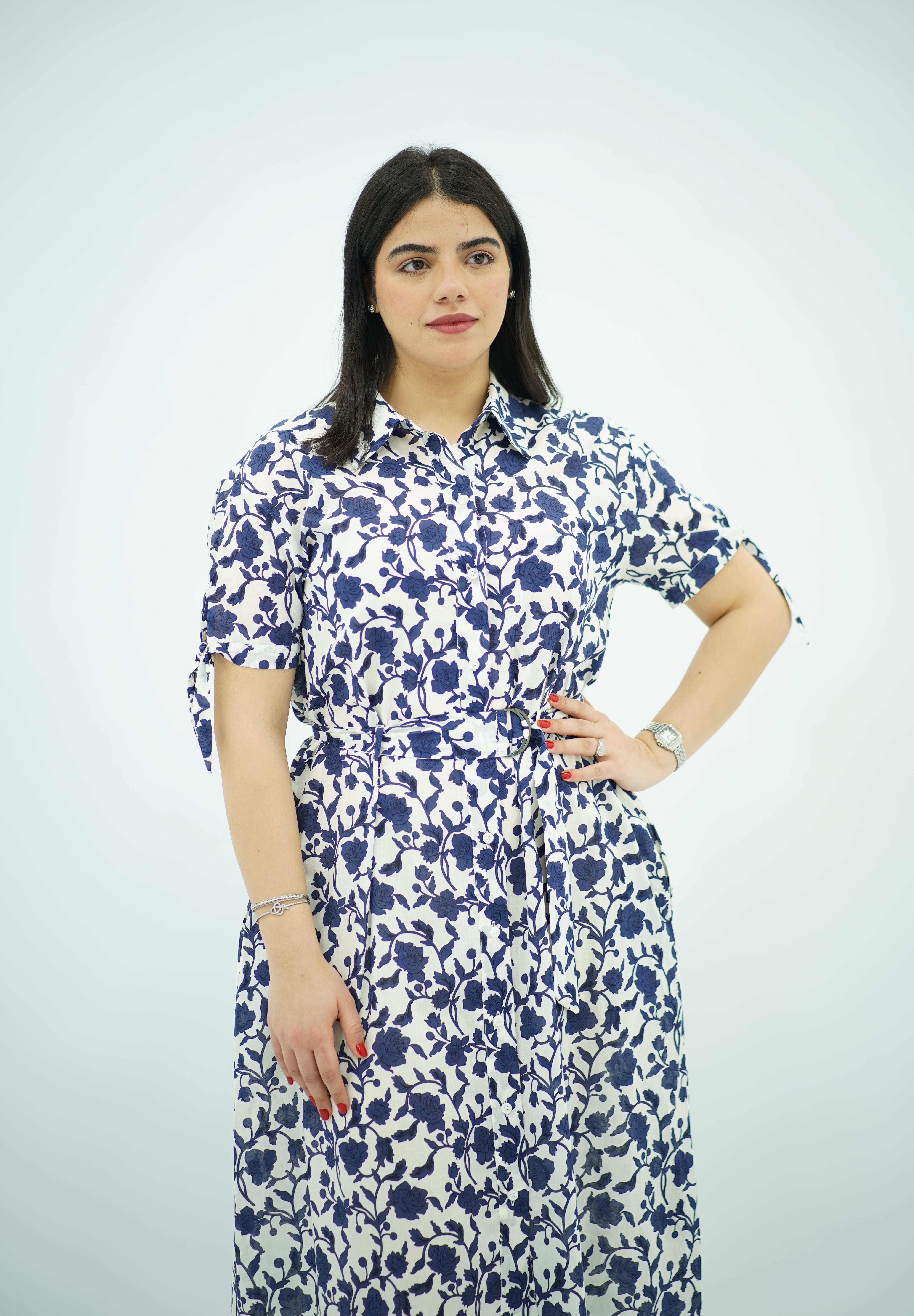 Robe Midi Fleurie Bleu et Blanc