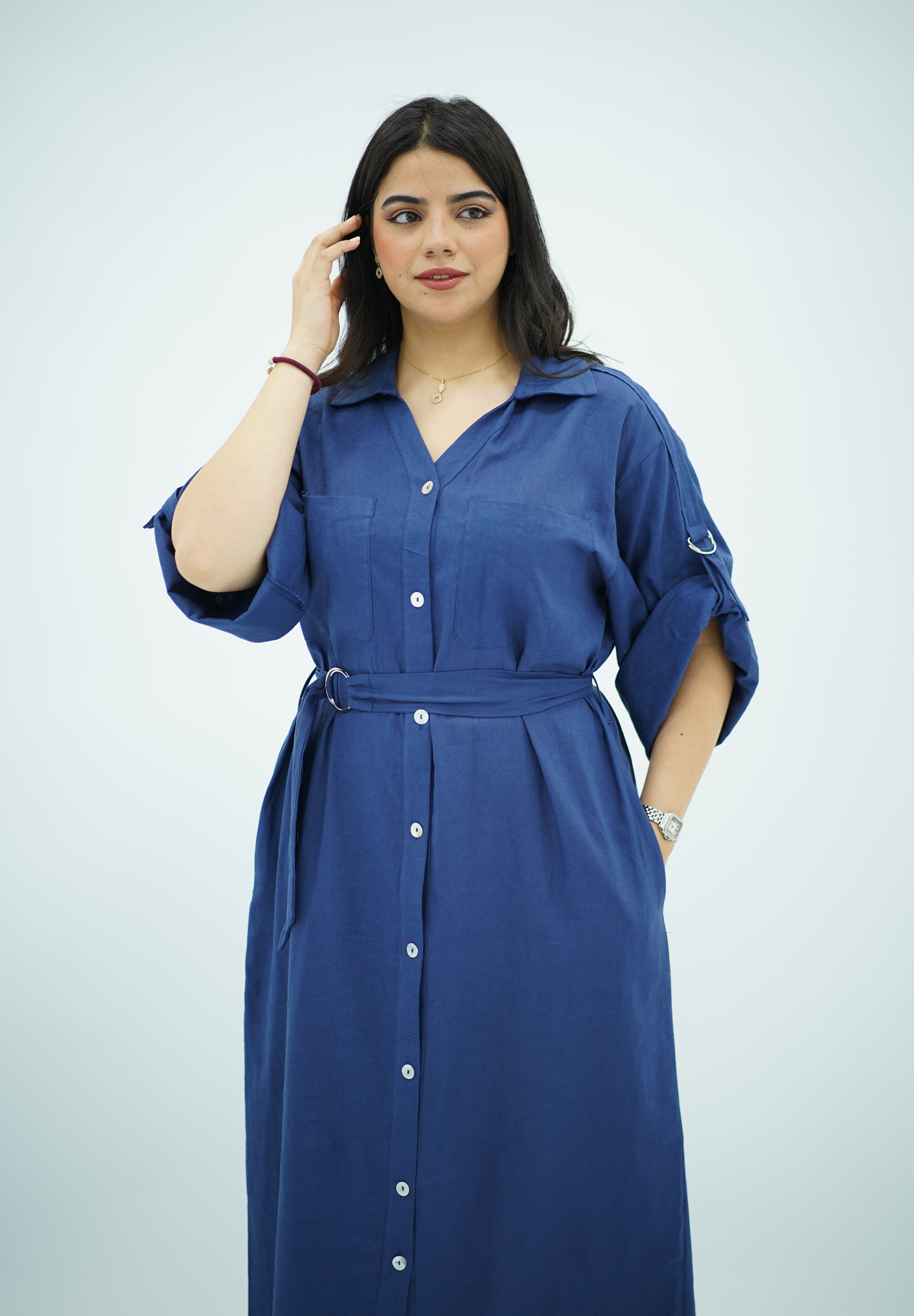 Robe En Lin Bleu indigo