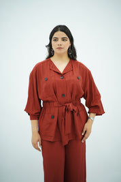 Ensemble En crêpe plissé Rouge brique