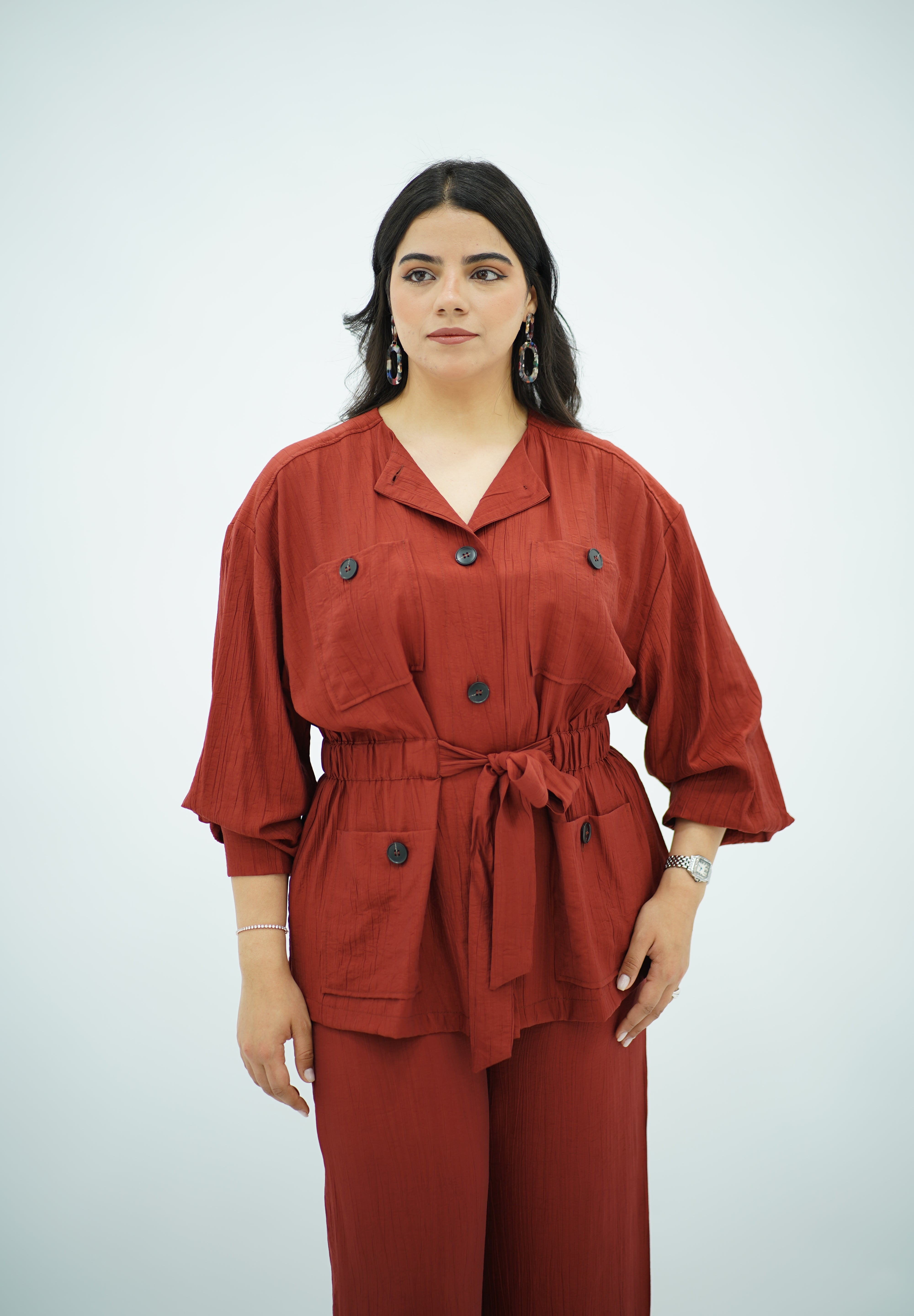 Ensemble En crêpe plissé Rouge brique
