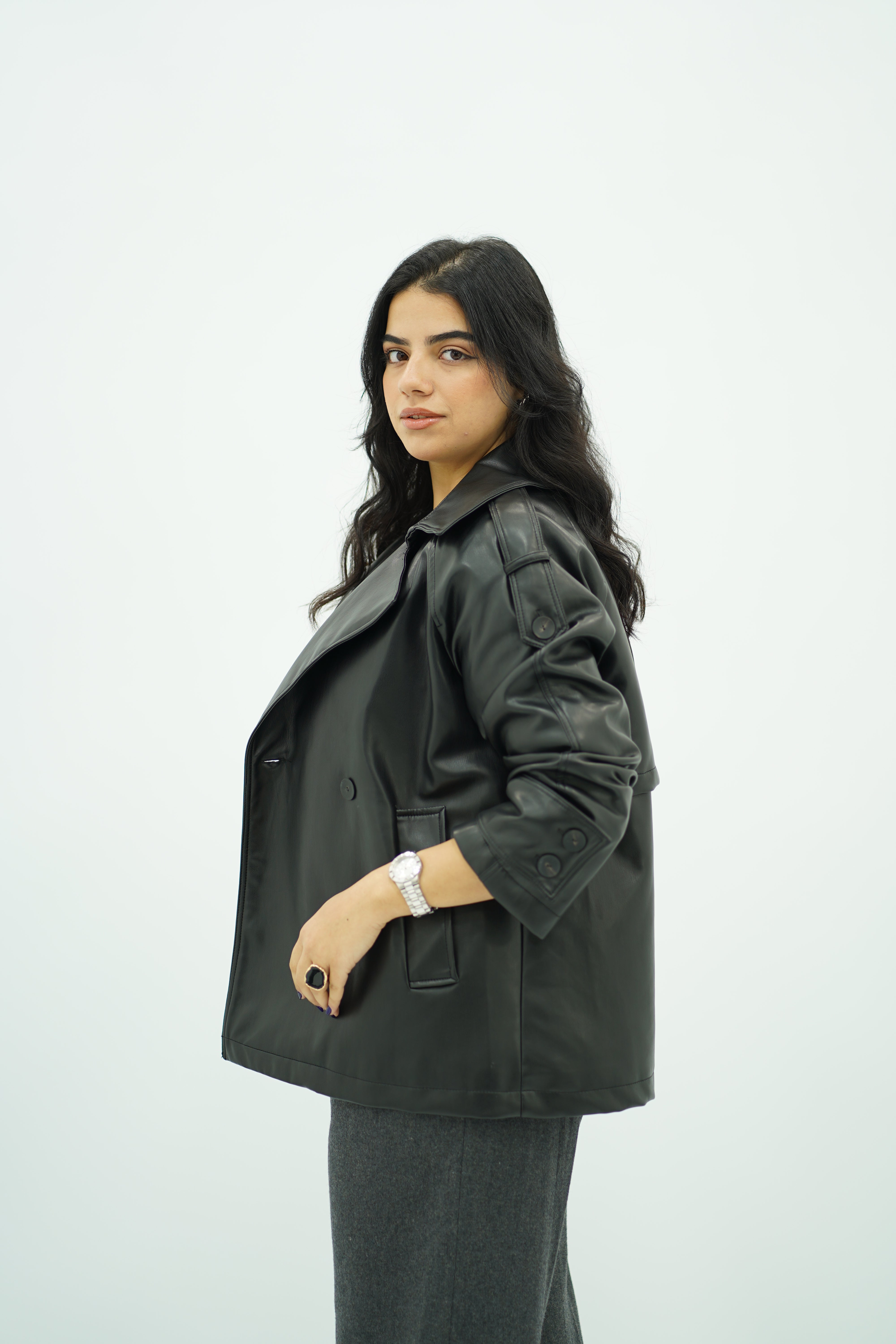 Trench Court en similicuir Noir 🖤