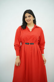 Robe En popeline ceinturé Rouge