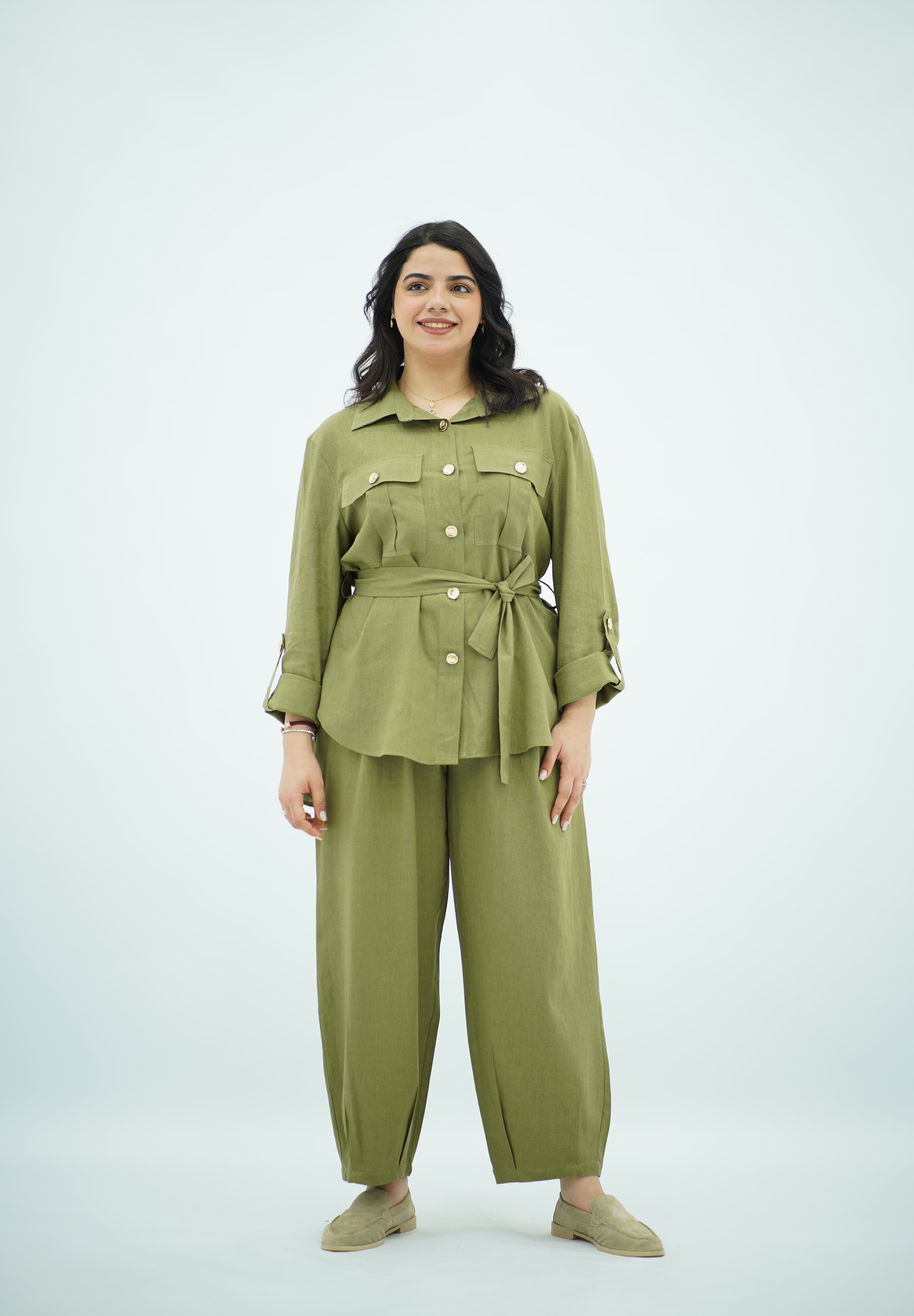 Ensemble Vert Olive en Lin