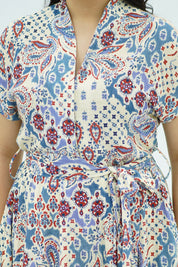 Robe Midi en Lin Fluide à Motif