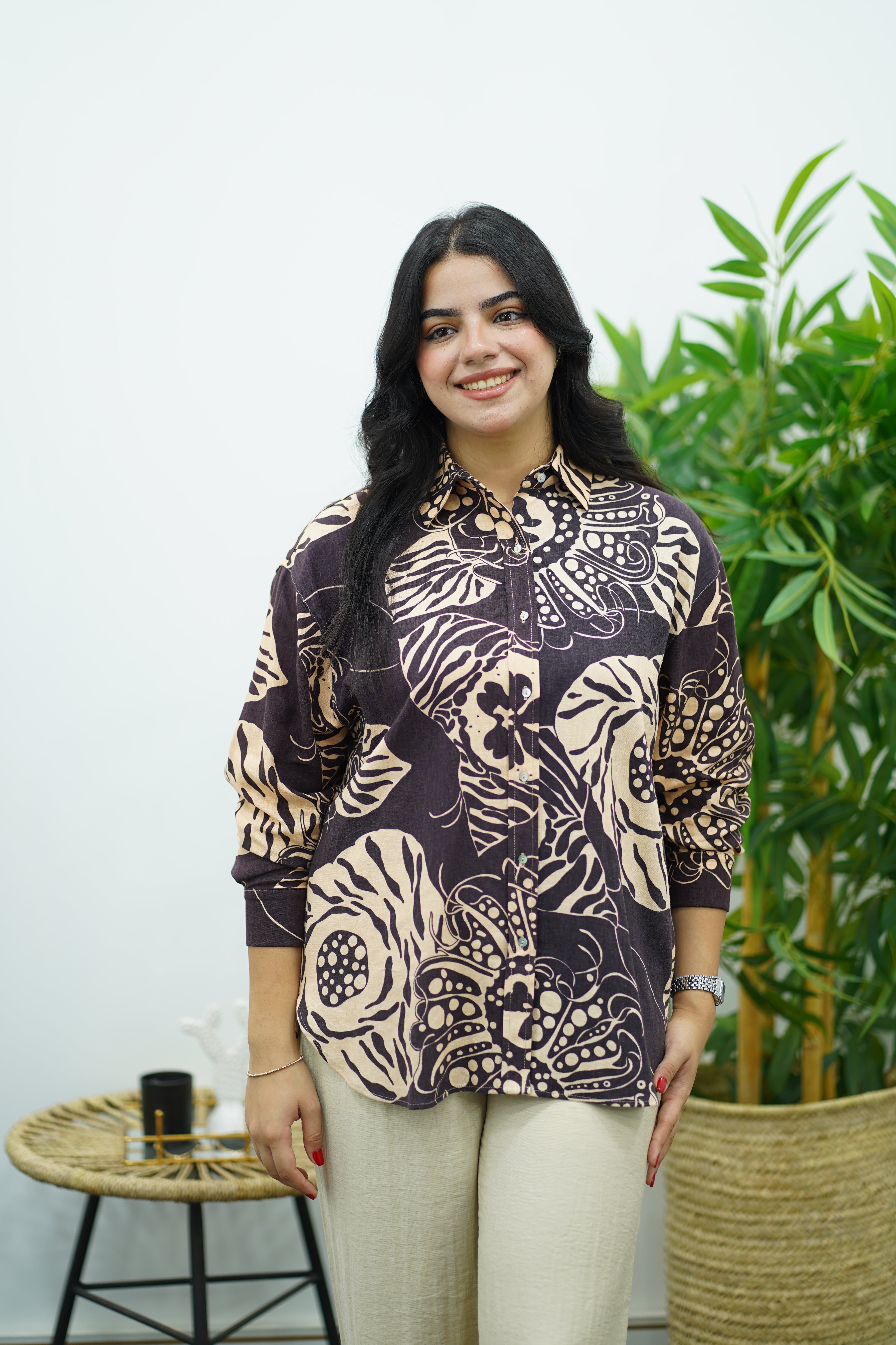 Chemise Marron En lin imprimée