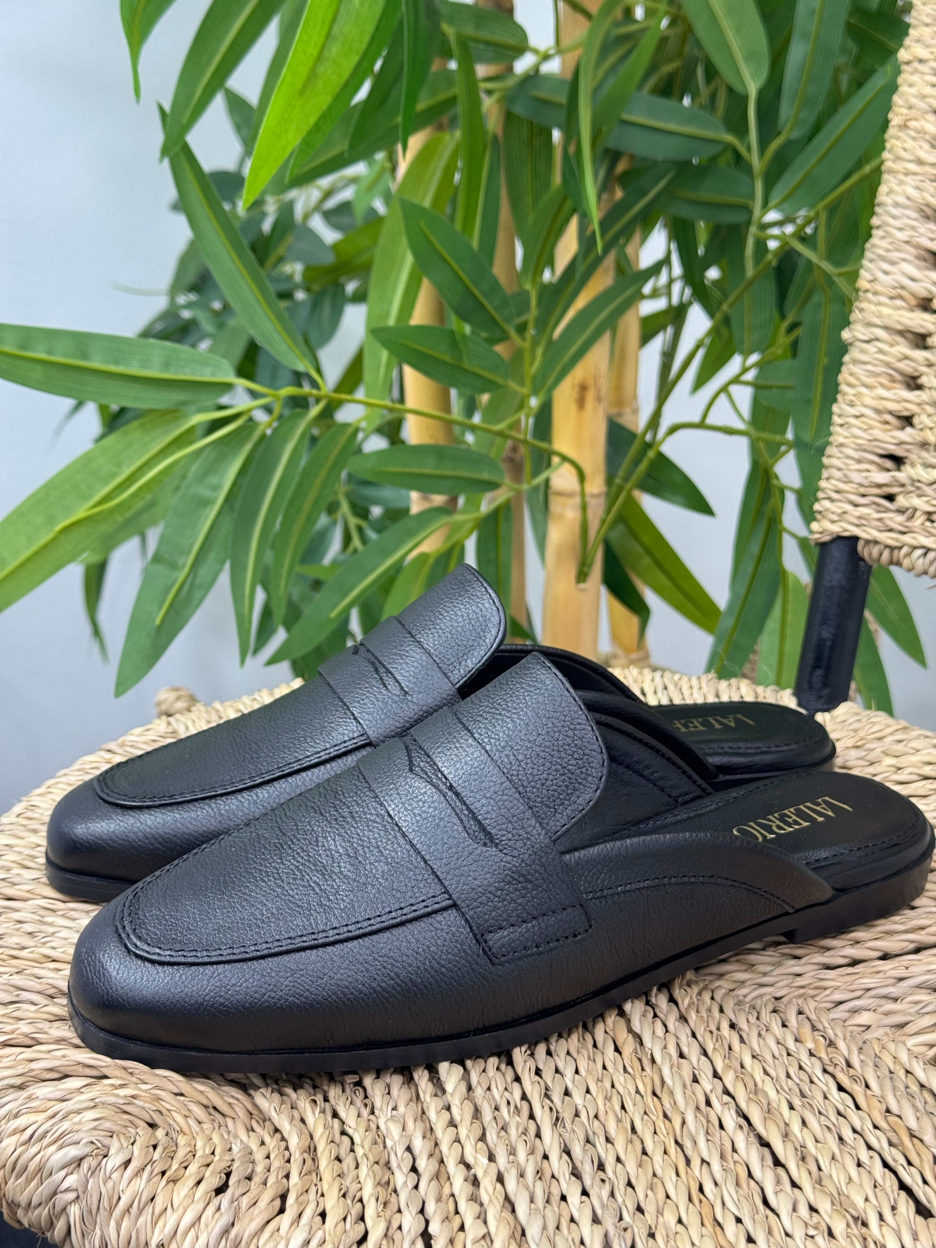 Mules en cuir 100 % véritable - noir