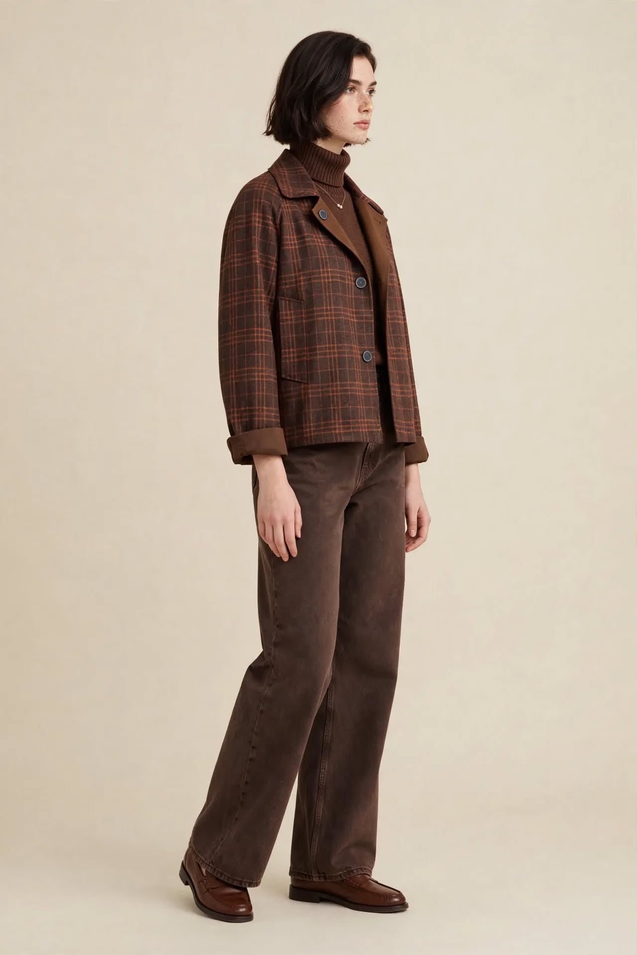 Jacket Double Face Marron & Motifs Carreaux