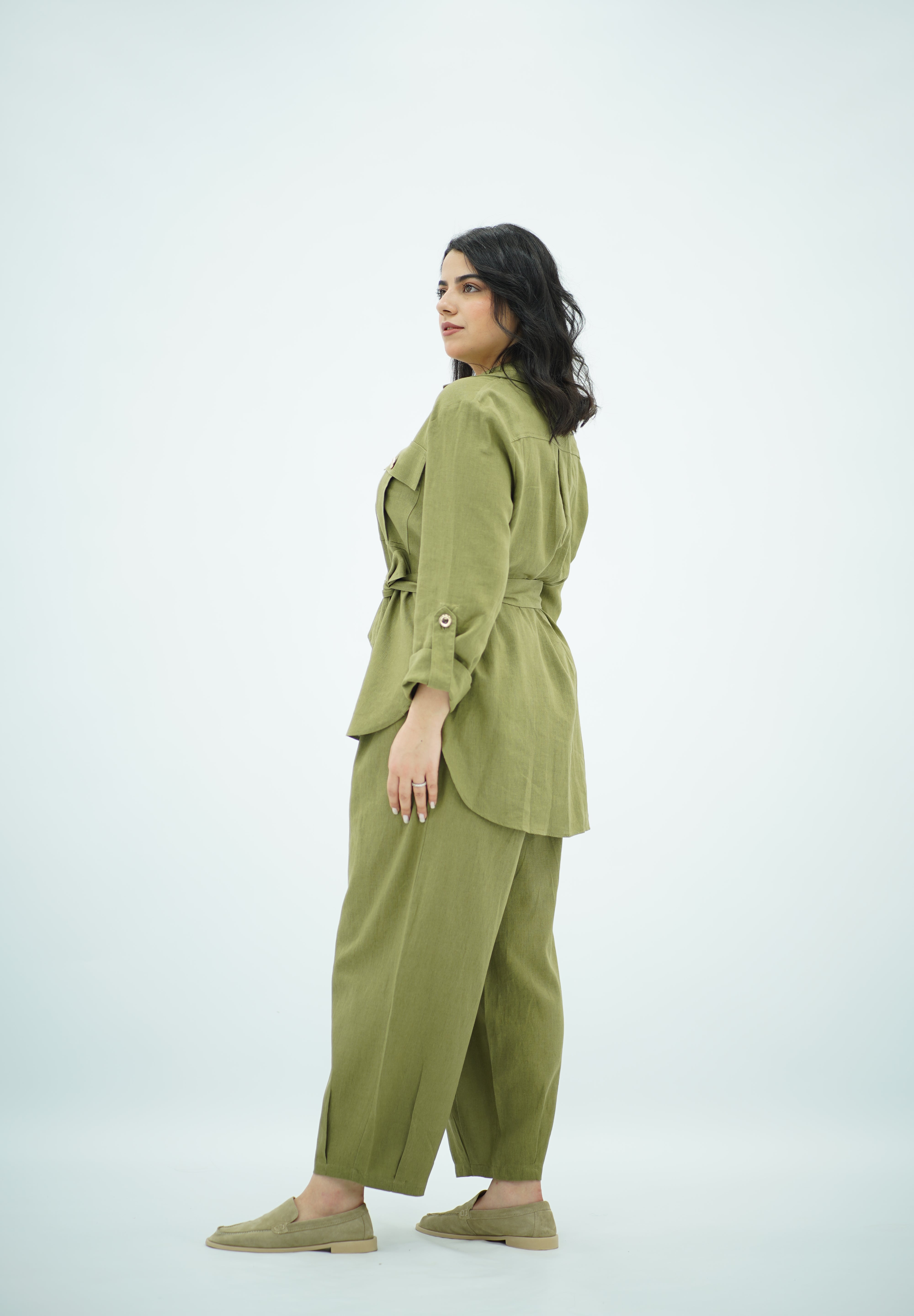 Ensemble Vert Olive en Lin