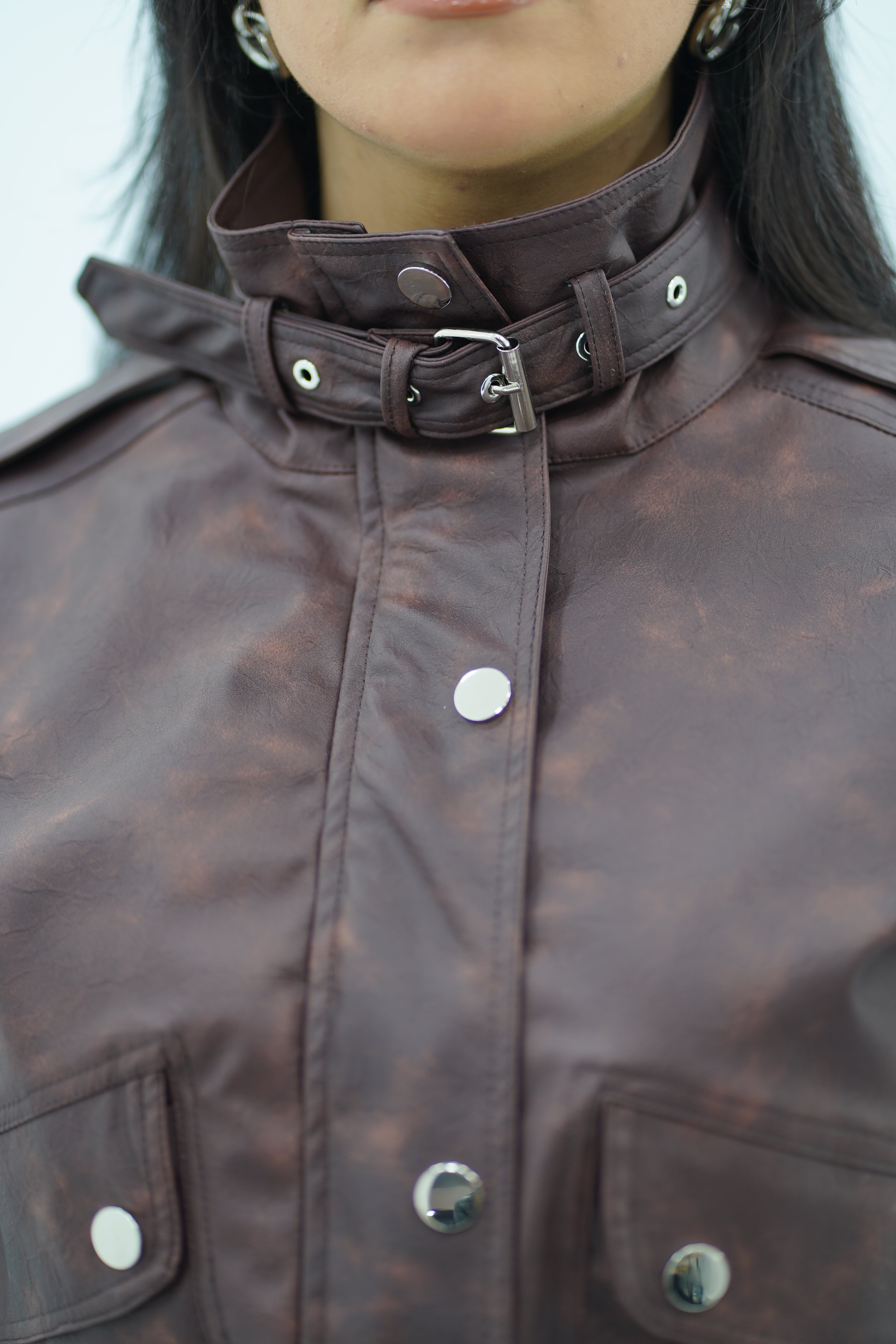 Bomber Similicuir Brun Effet Vieilli