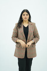 Blazer Oversize à Motif Écossais