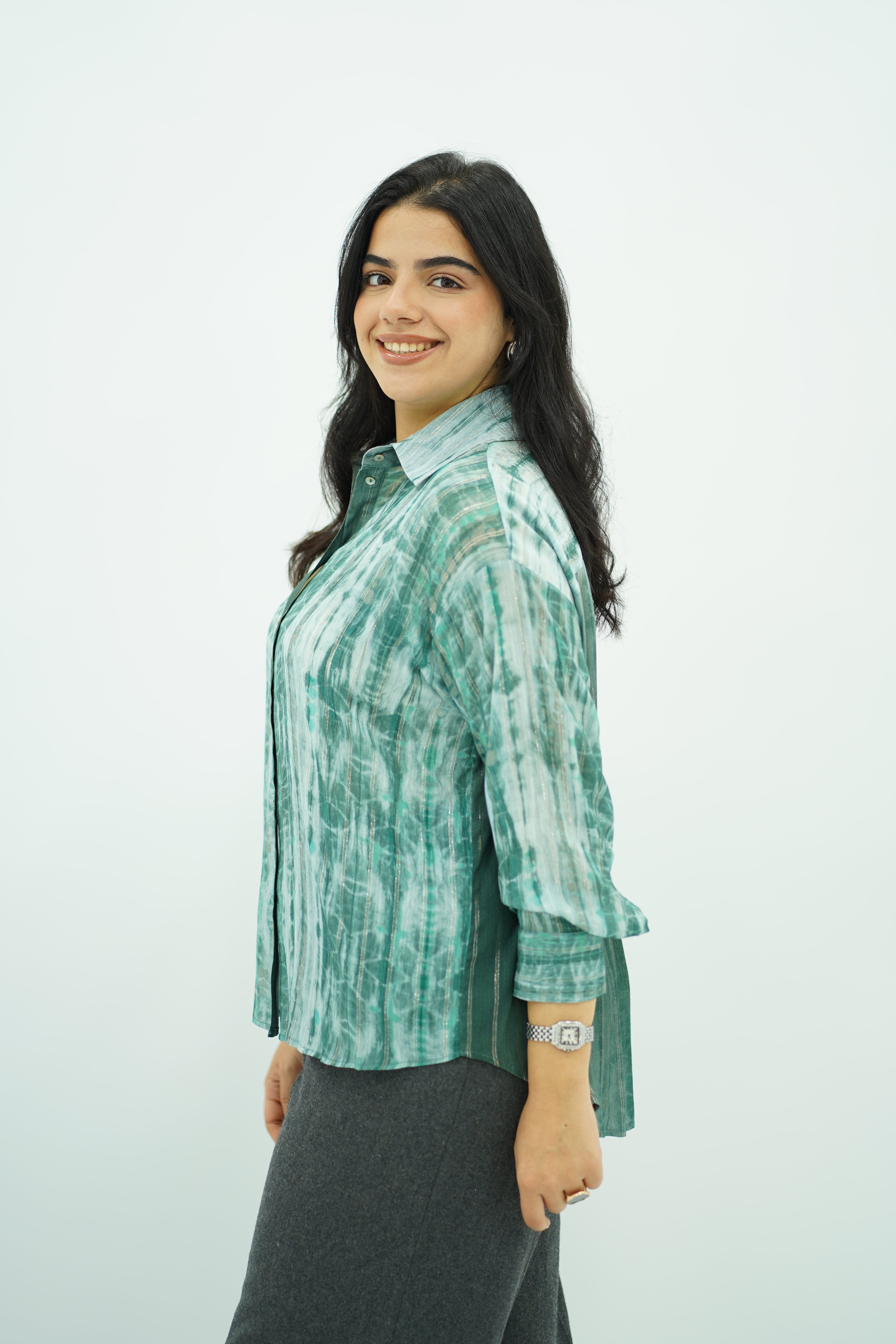 Chemise Oversize en Tie-Dye Vert et Blanc