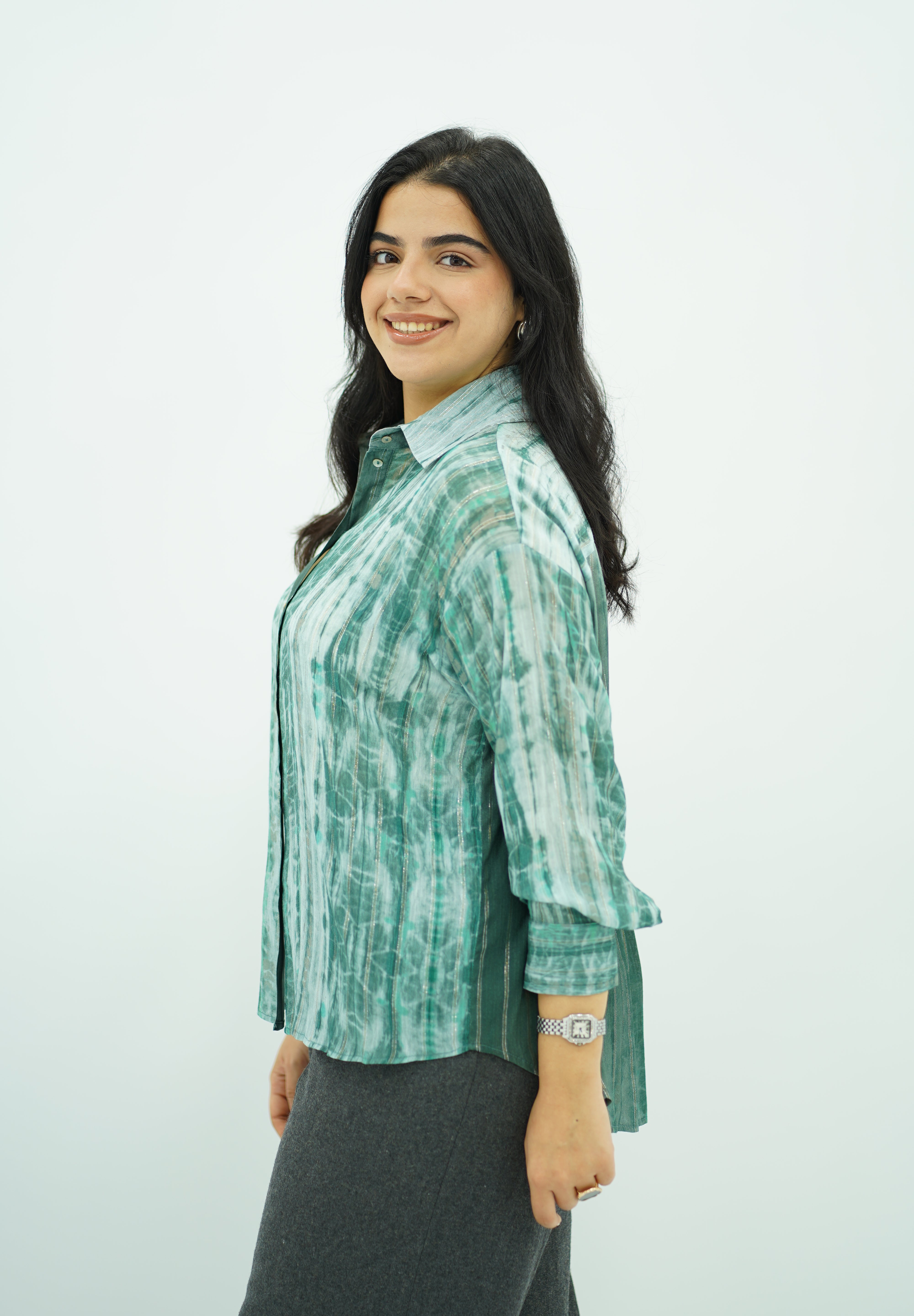 Chemise Oversize en Tie-Dye Vert et Blanc