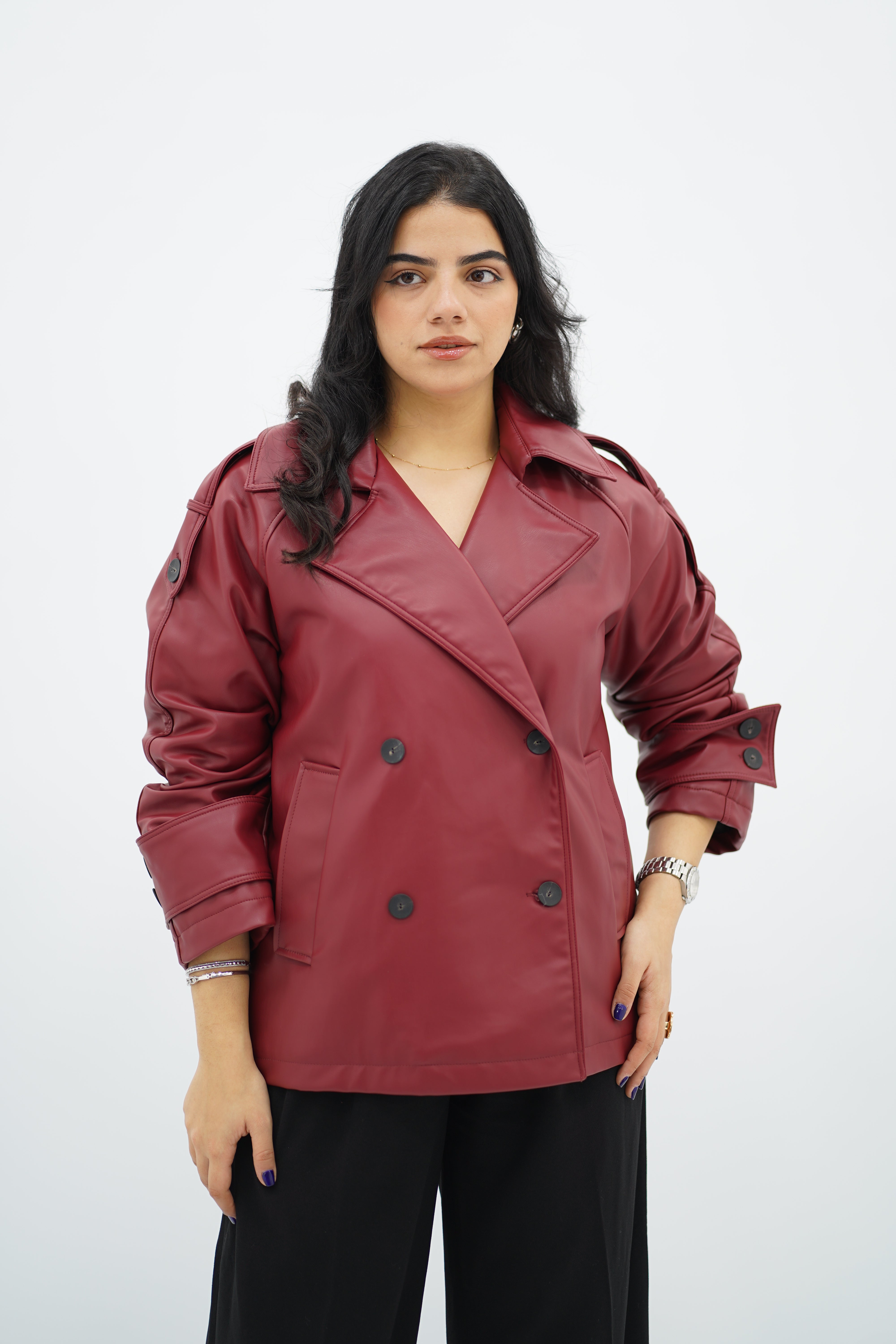 Trench Court en Similicuir Bordeau