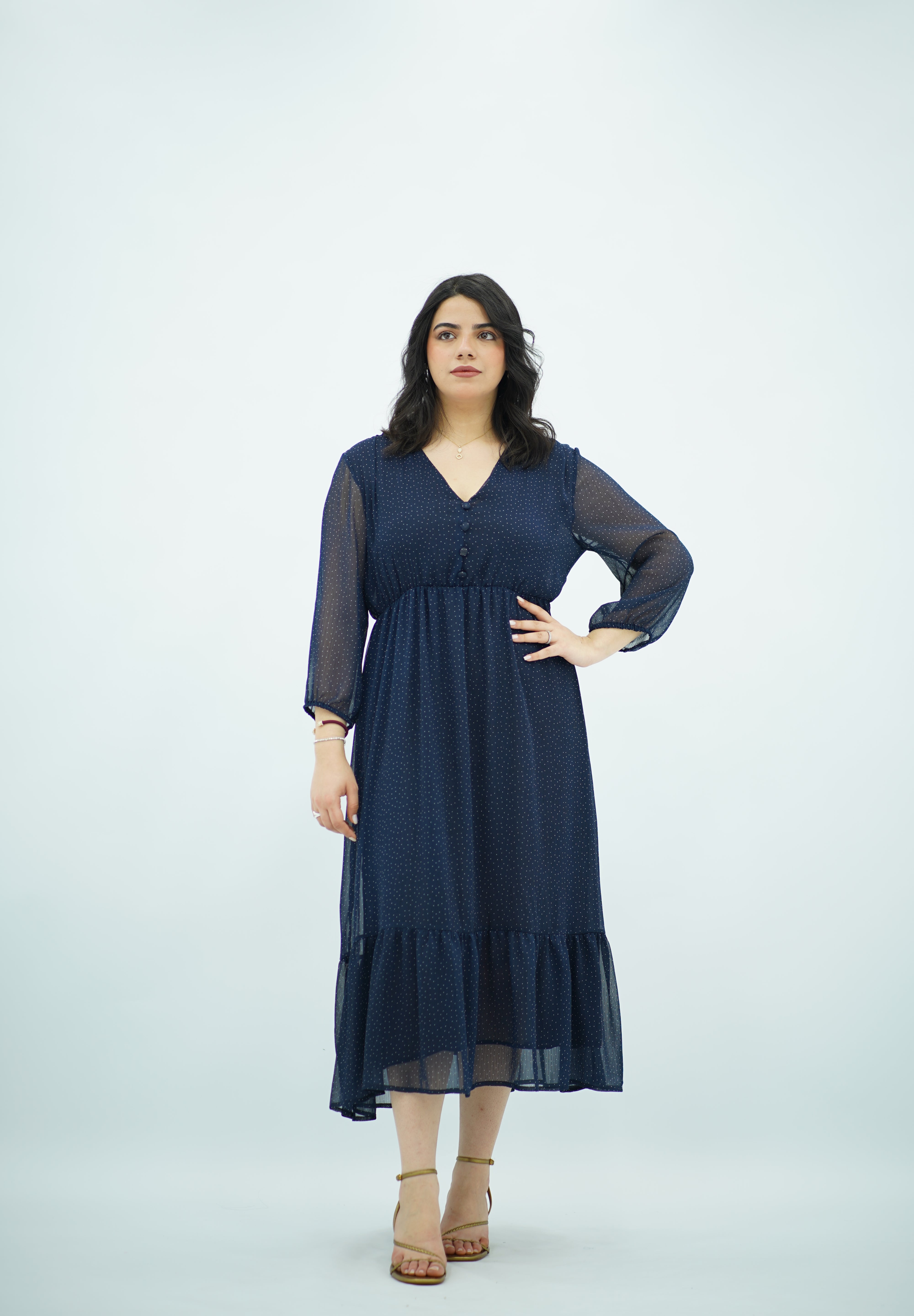 Robe à pois Fluide Bleue Nuit