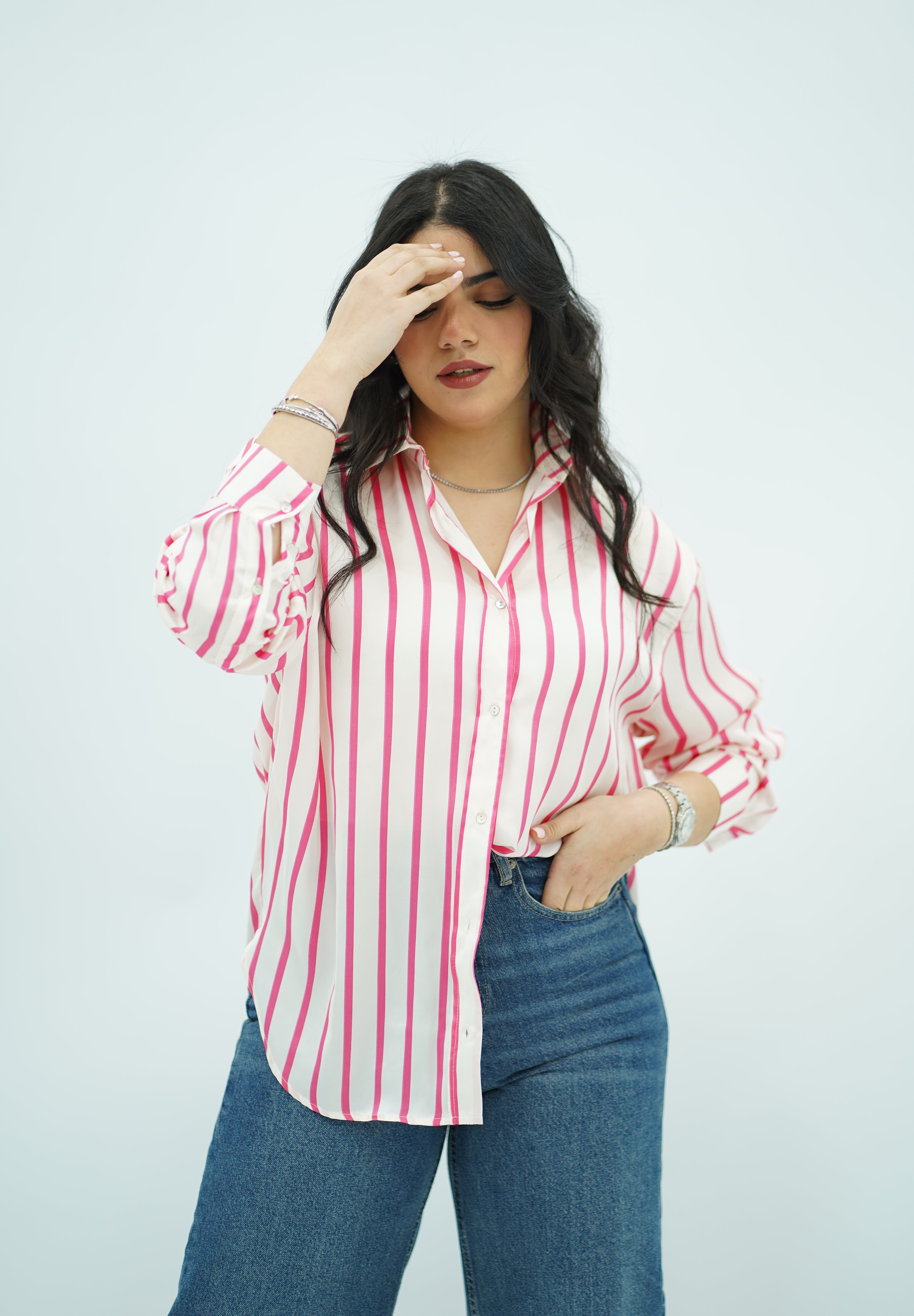 Chemise blanche en satin rayé 🌷