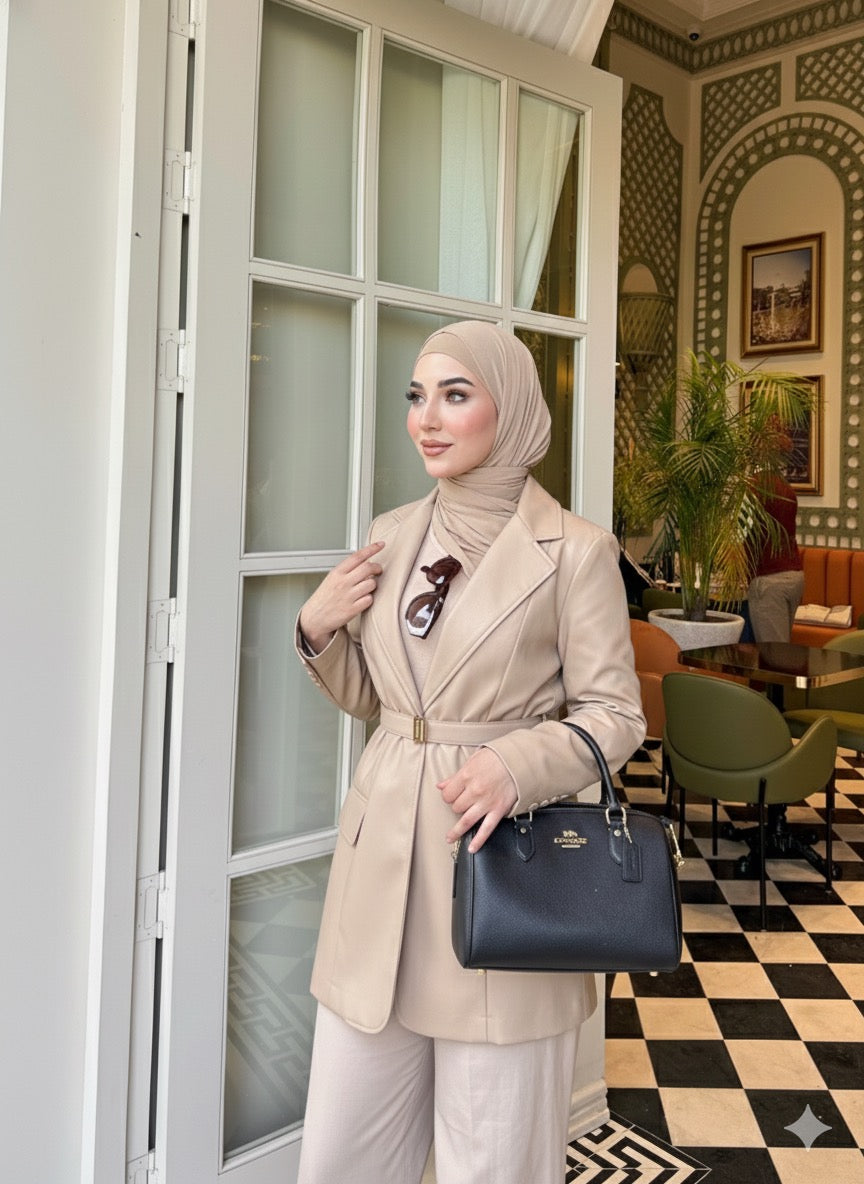 Veste en similicuir beige