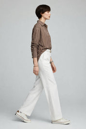 Chemise Oversize Rayée Marron et Blanche