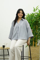 Chemise overzise en lin rayé