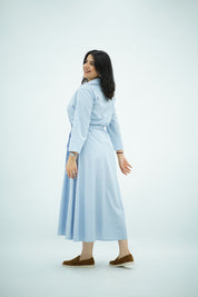 Robe-chemise longue rayée bleu ciel
