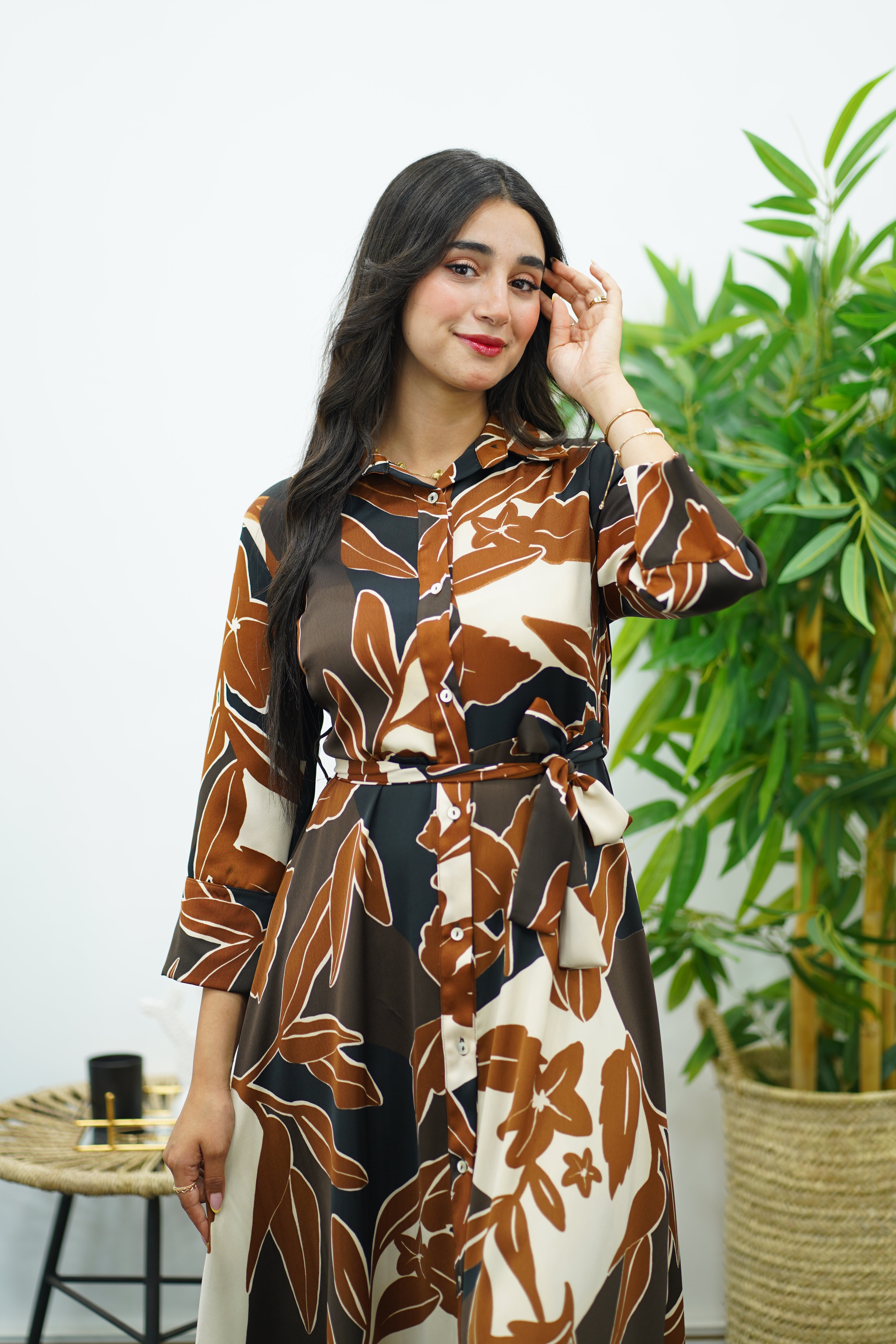 Robe fluide imprimé feuillage