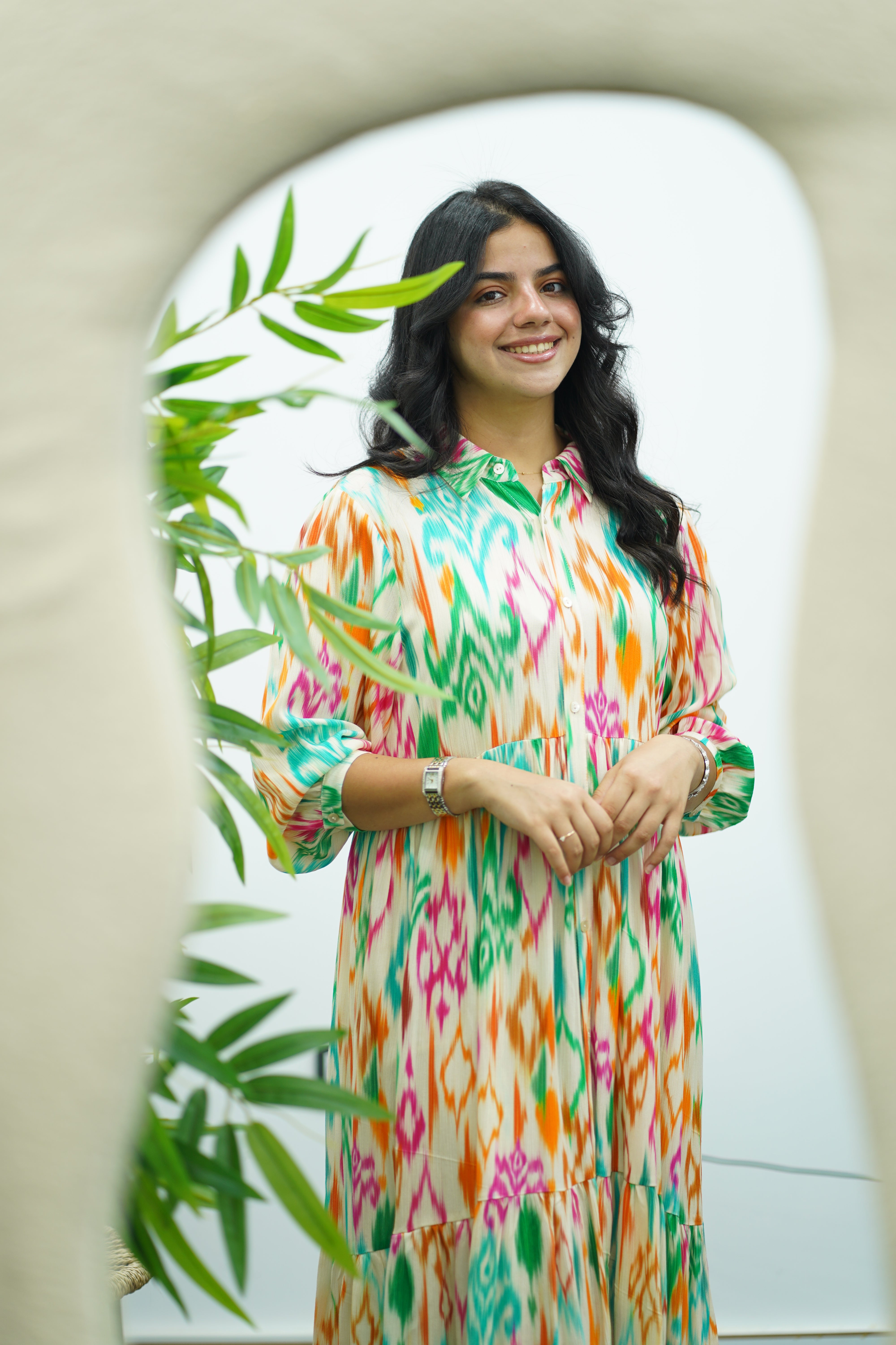 Robe longue à imprimé ethnique multicolore