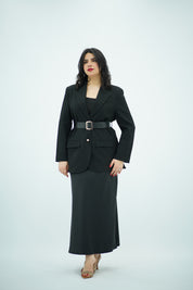 Blazer Noir Structuré à Taille Ceinturée
