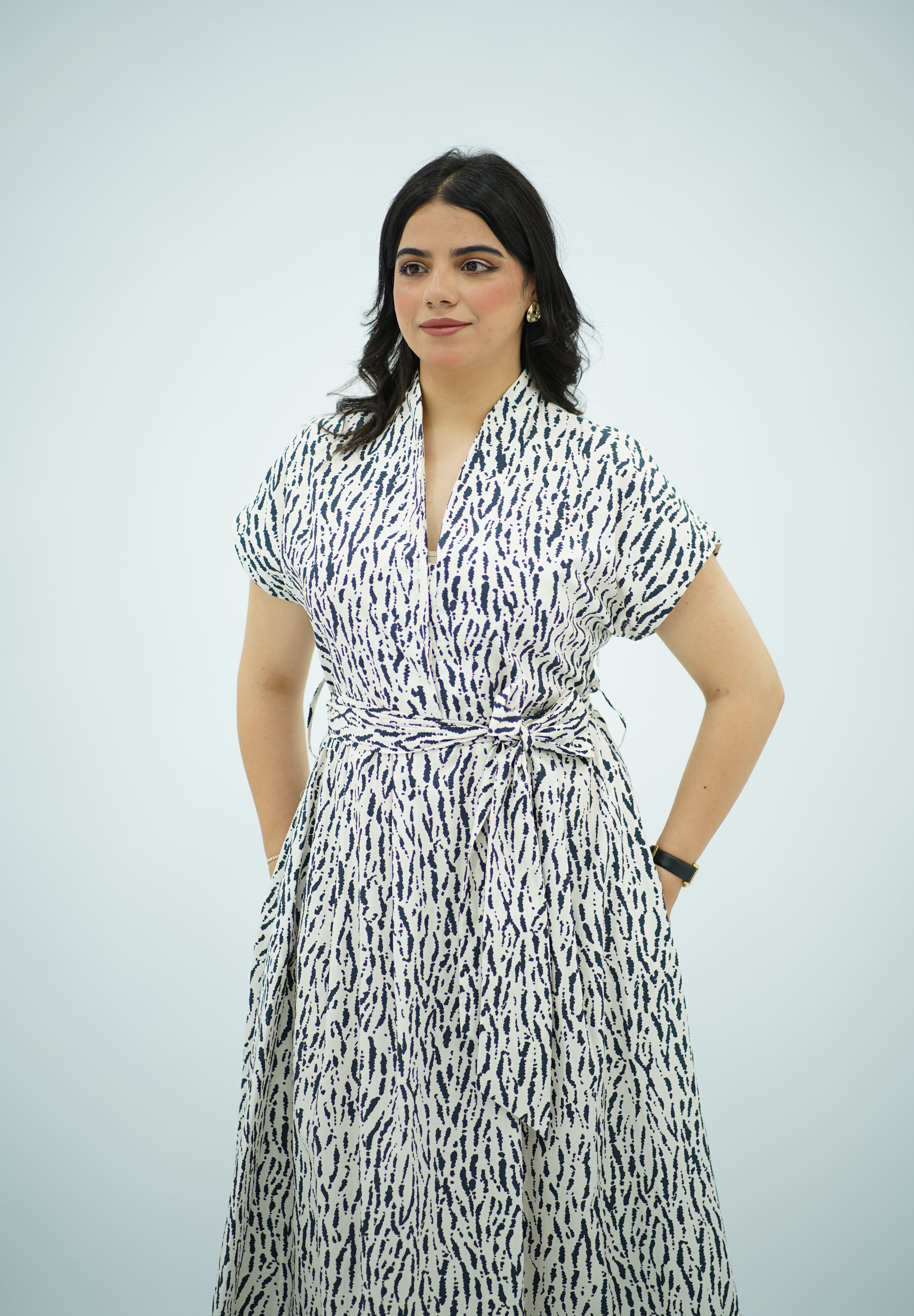 Robe midi imprimée avec ceinture