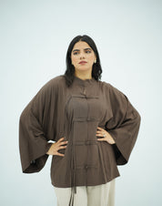 Chemise en Lin Élégante à Nœuds Chinois - Marron