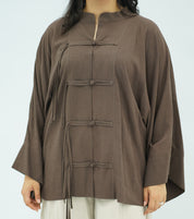 Chemise en Lin Élégante à Nœuds Chinois - Marron