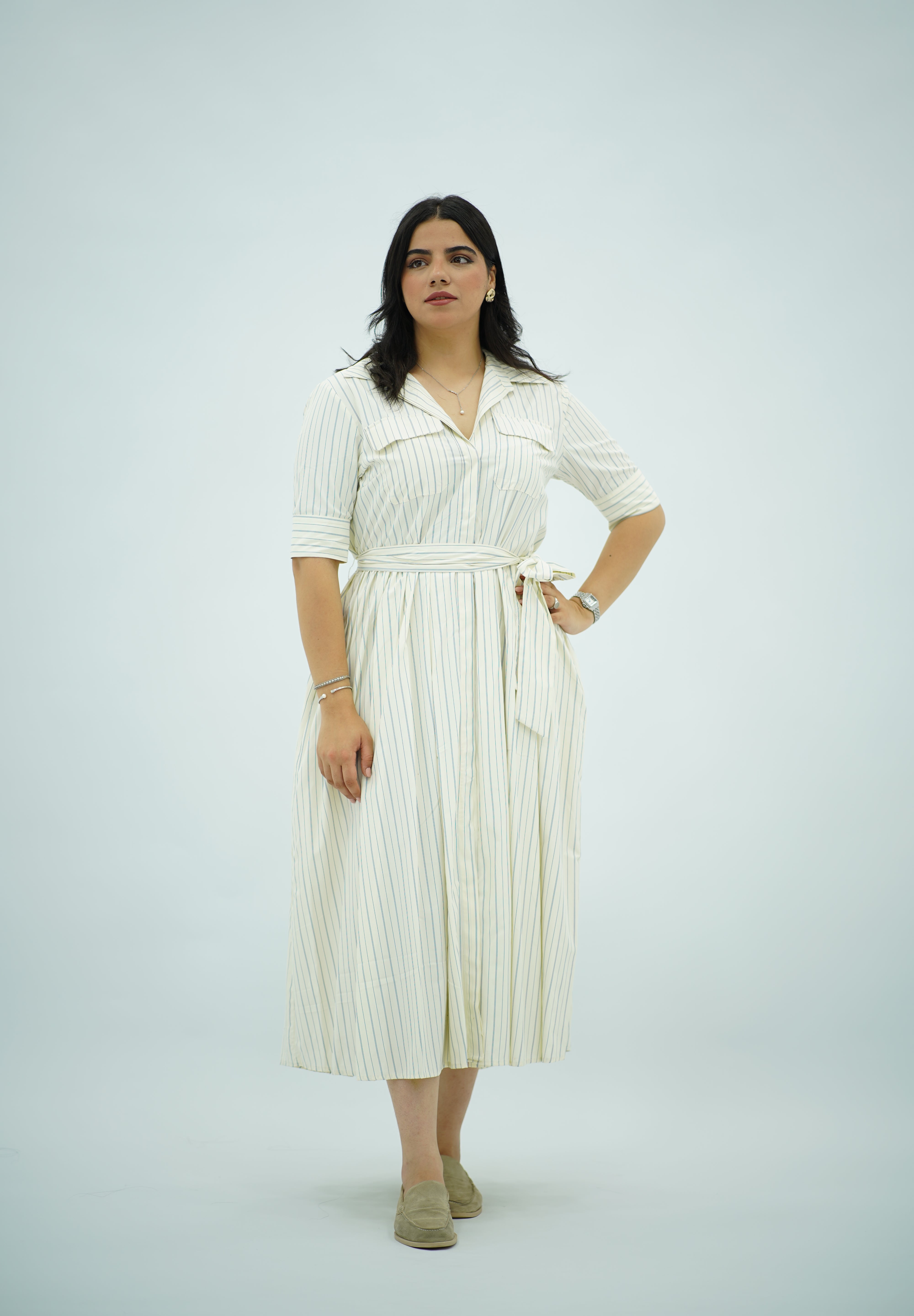 Robe Chemisier Fluide Rayée Ceinturée