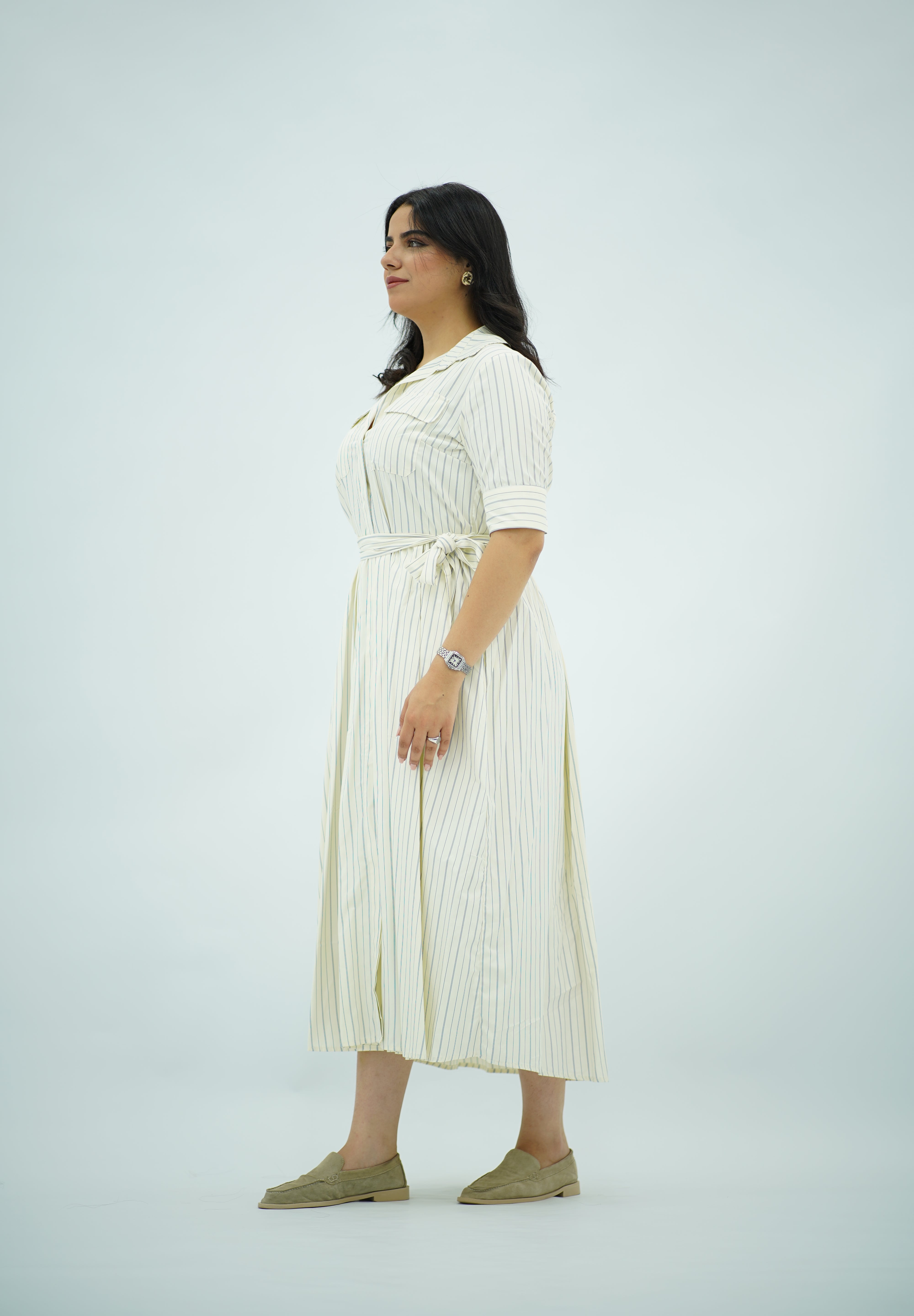 Robe Chemisier Fluide Rayée Ceinturée