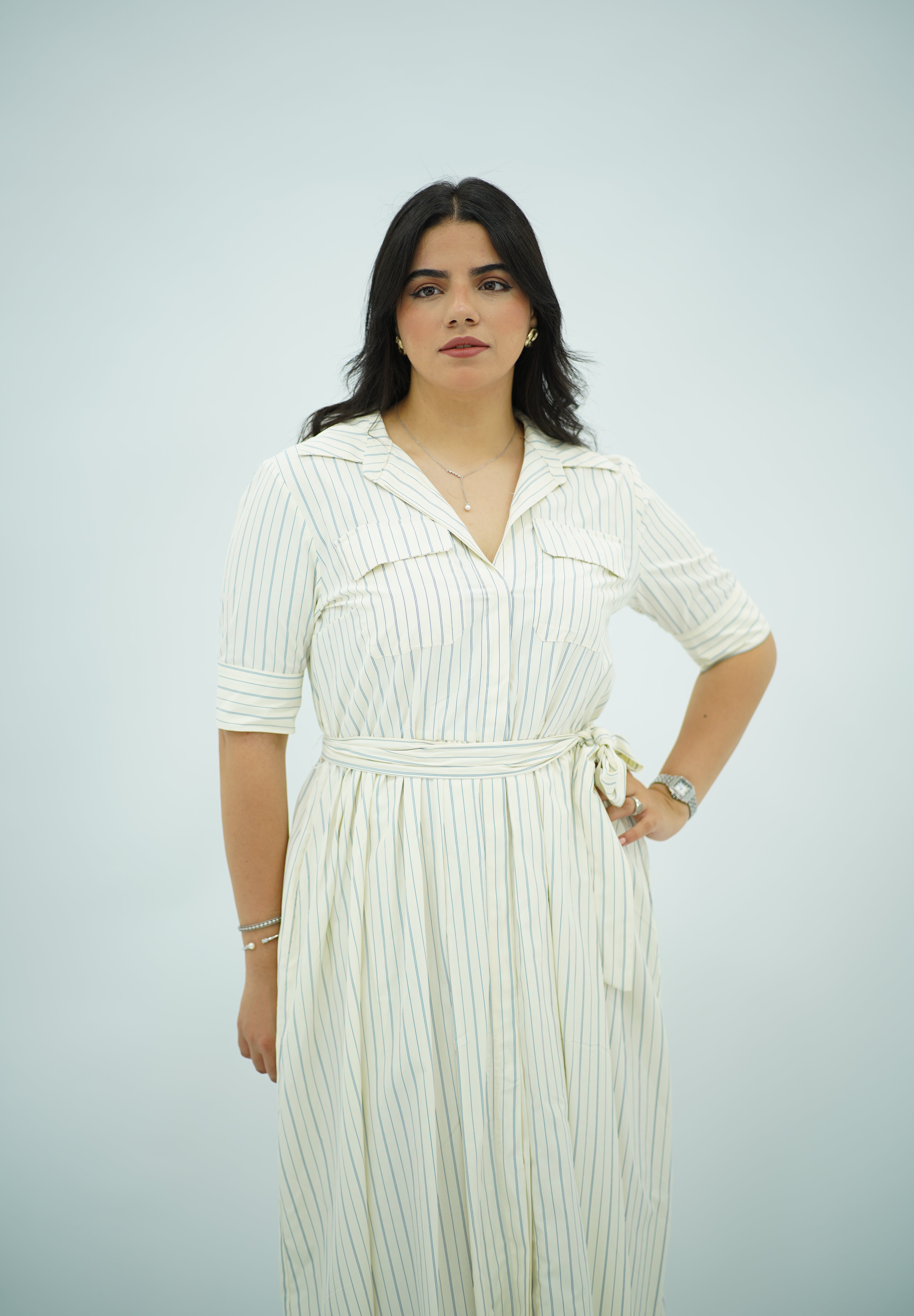 Robe Chemisier Fluide Rayée Ceinturée